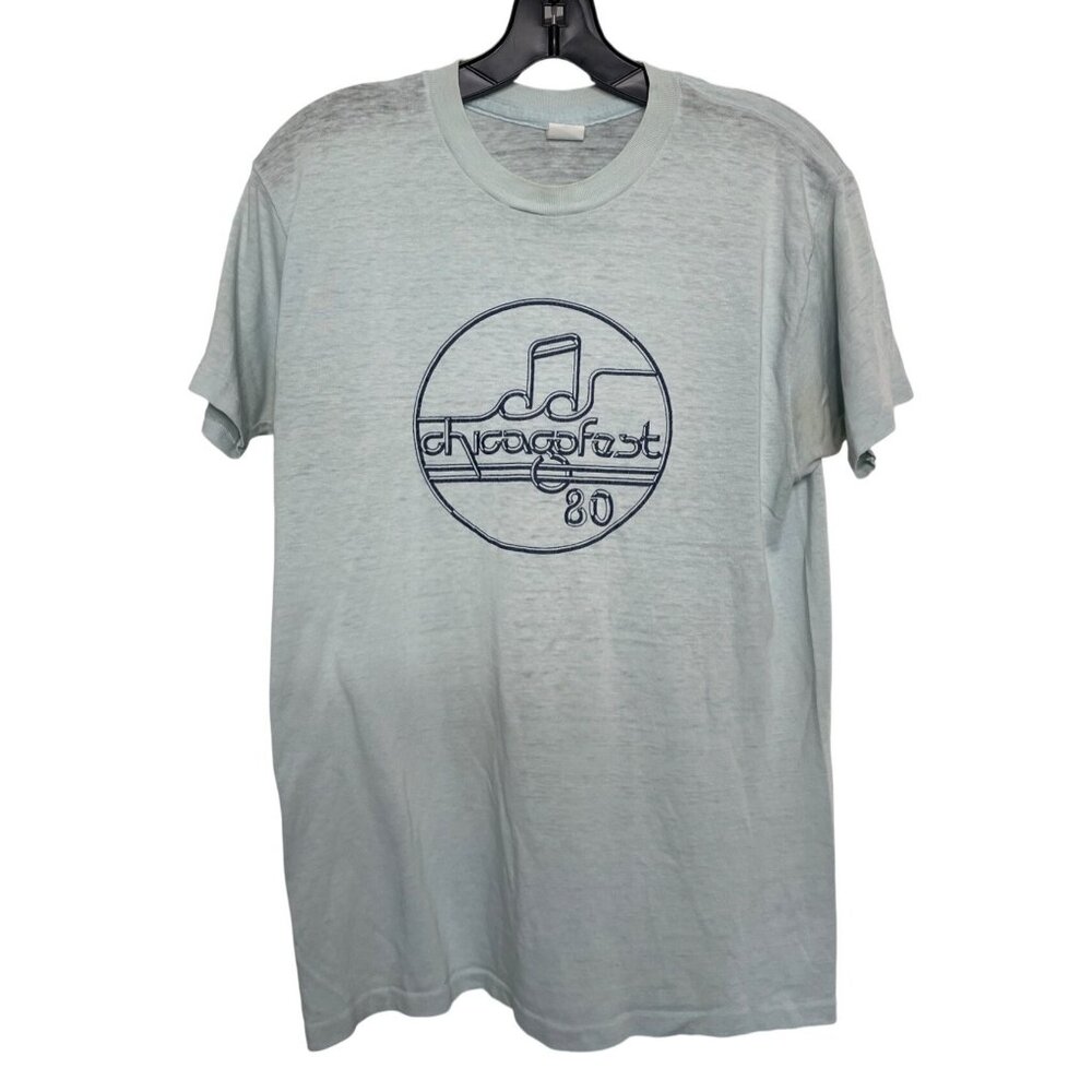 RARE Vintage 1980 Chicago Fest 80 T-Shirt Size L Large LG light blue T-shirt